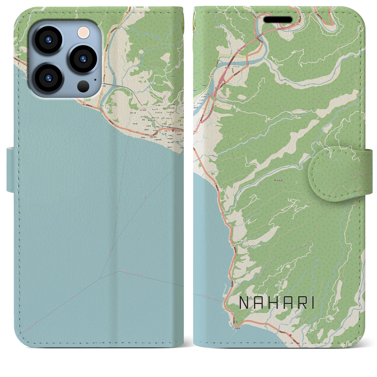 【奈半利(高知県)】地図柄iPhoneケース(手帳タイプ)ナチュラル・iPhone 13 Pro Max 用