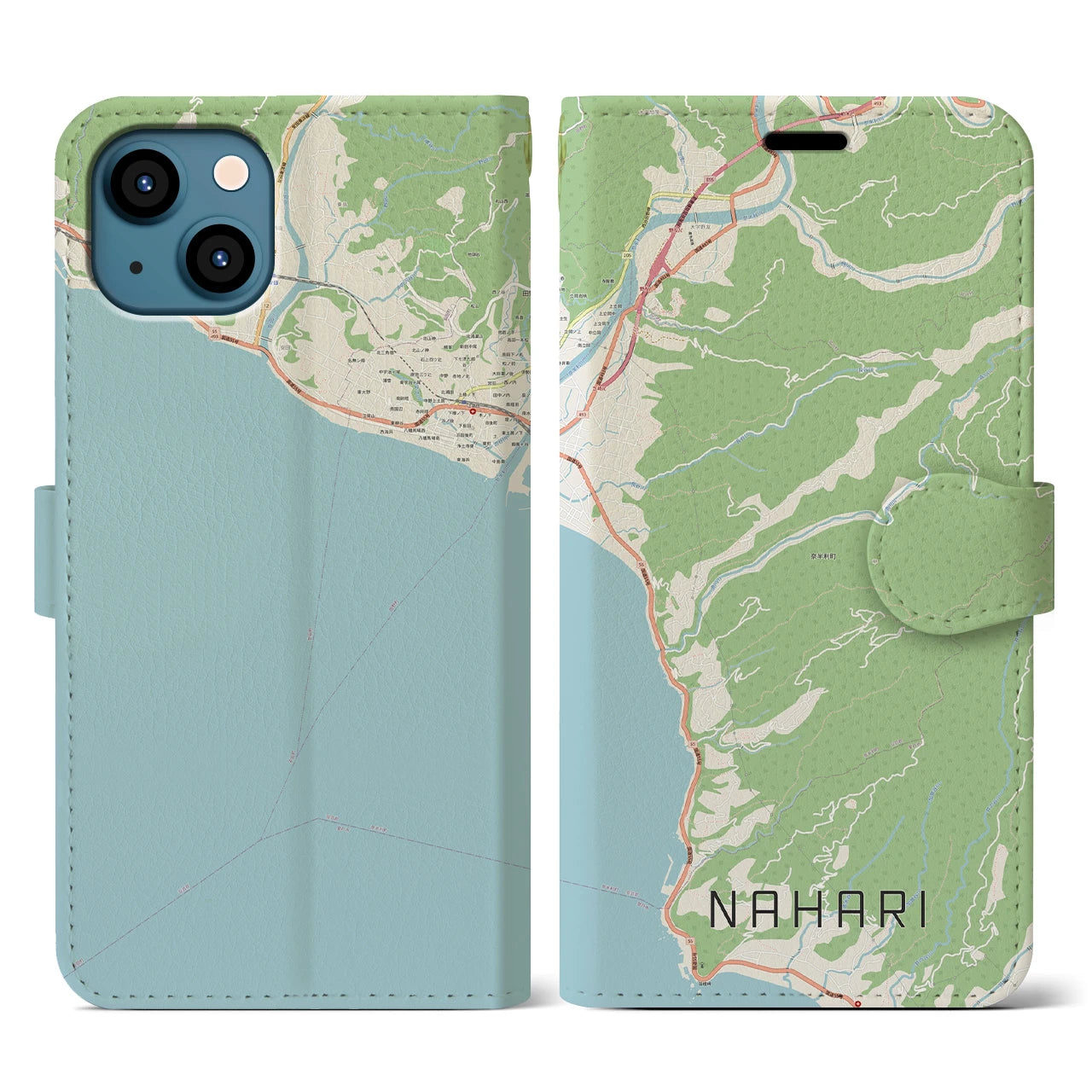 【奈半利(高知県)】地図柄iPhoneケース(手帳タイプ)ナチュラル・iPhone 13 用
