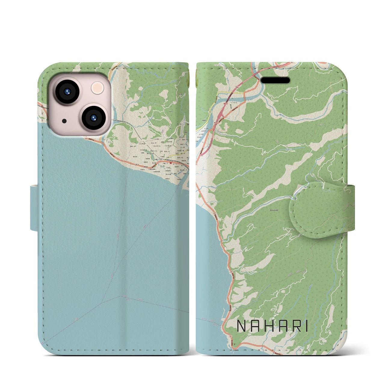 【奈半利(高知県)】地図柄iPhoneケース(手帳タイプ)ナチュラル・iPhone 13 mini 用