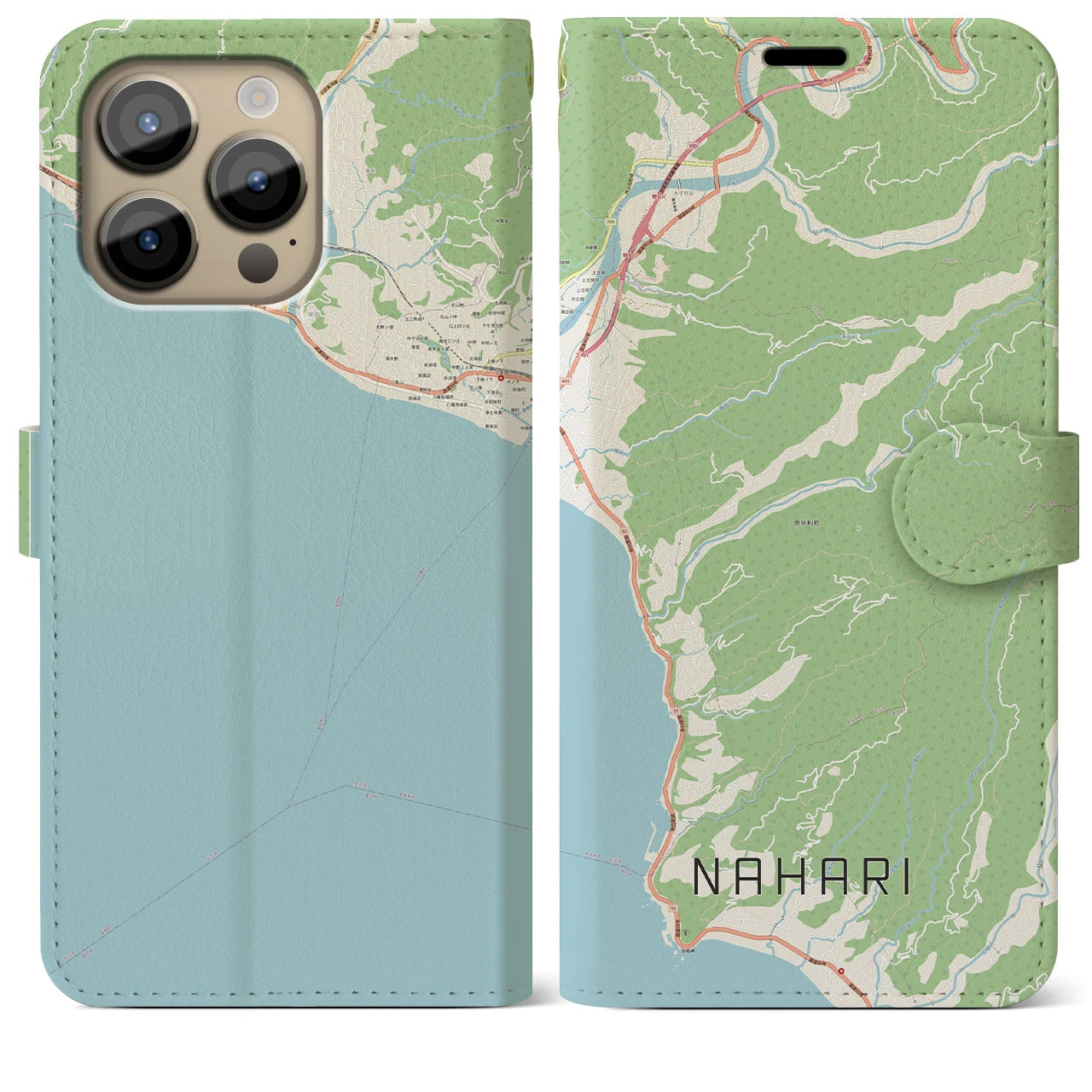 【奈半利(高知県)】地図柄iPhoneケース(手帳タイプ)ナチュラル・iPhone 14 Pro Max 用