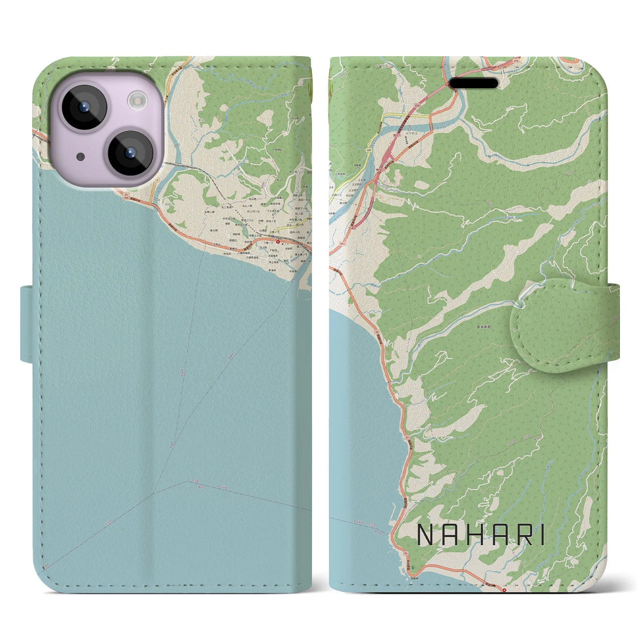 【奈半利(高知県)】地図柄iPhoneケース(手帳タイプ)ナチュラル・iPhone 14 用