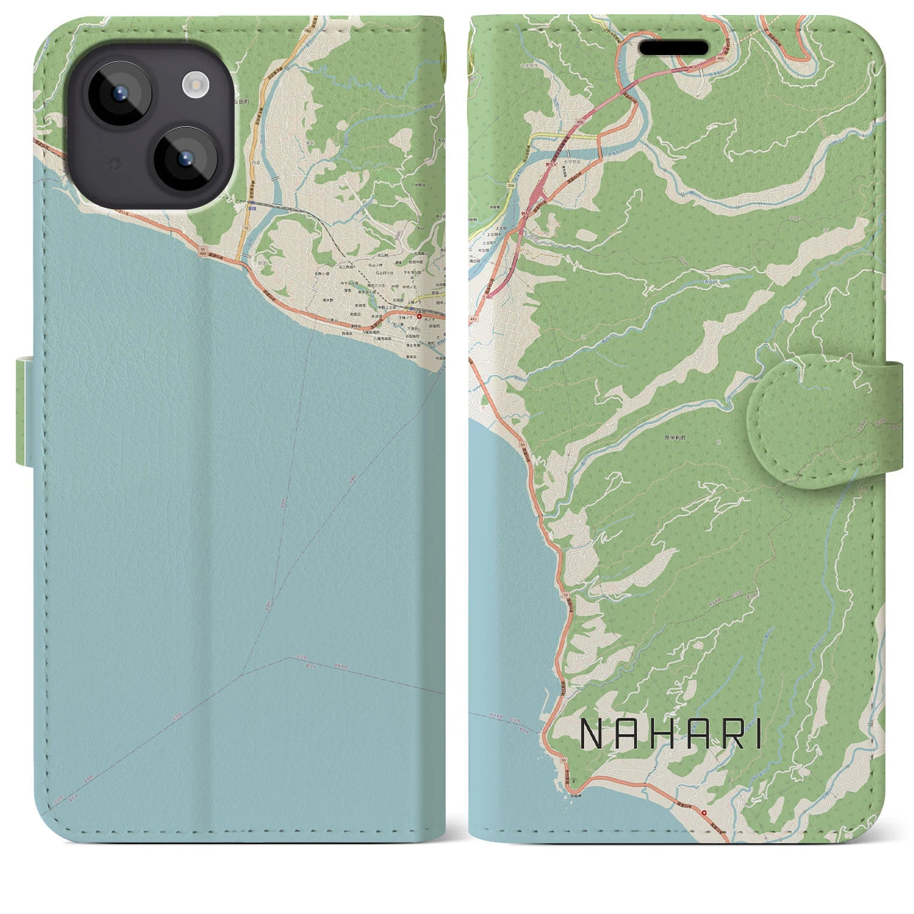 【奈半利(高知県)】地図柄iPhoneケース(手帳タイプ)ナチュラル・iPhone 14 Plus 用