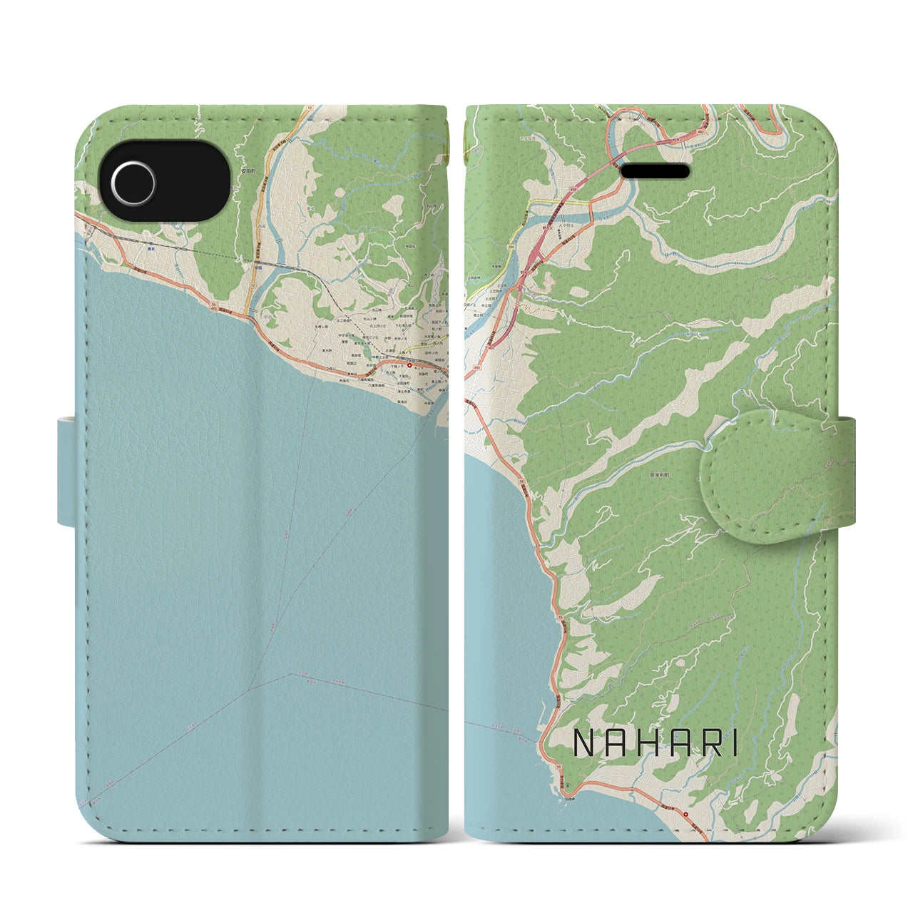 【奈半利(高知県)】地図柄iPhoneケース(手帳タイプ)ナチュラル・iPhone SE(第3 / 第2世代) / 8 / 7 / 6s / 6 用