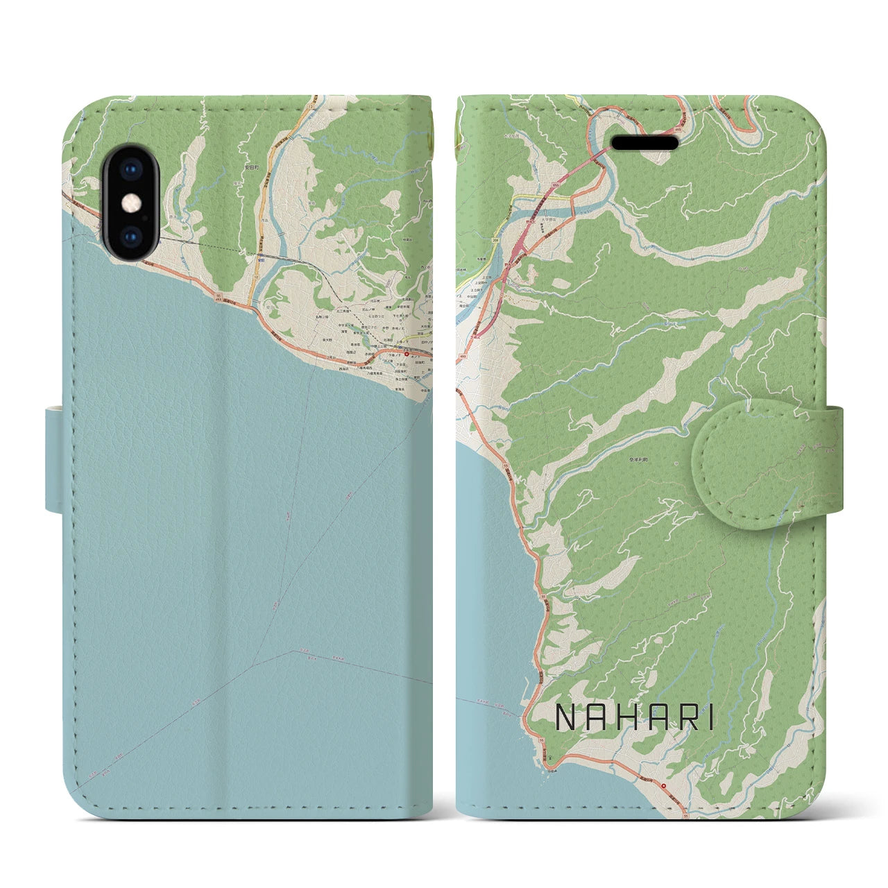 【奈半利(高知県)】地図柄iPhoneケース(手帳タイプ)ナチュラル・iPhone XS / X 用
