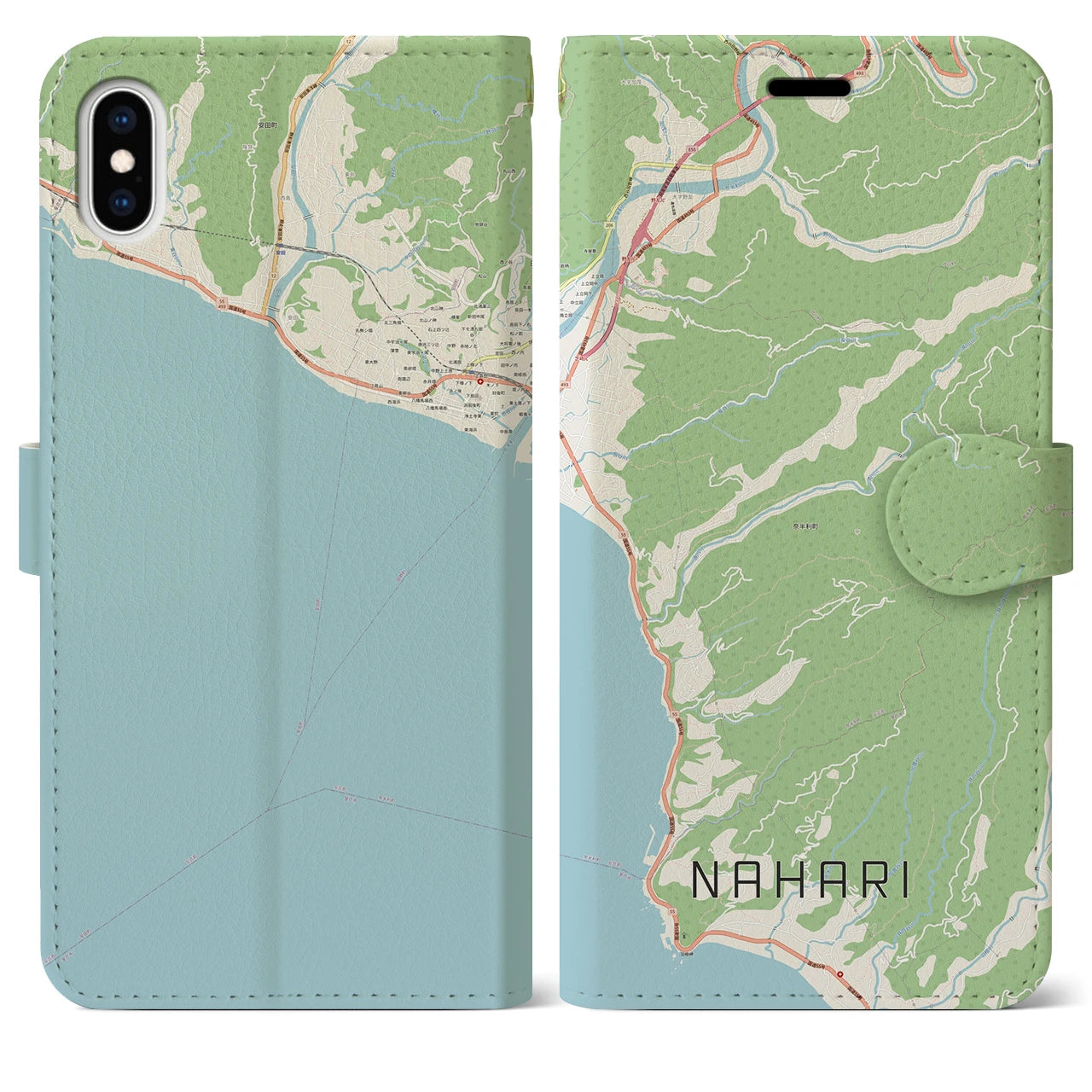 【奈半利(高知県)】地図柄iPhoneケース(手帳タイプ)ナチュラル・iPhone XS Max 用