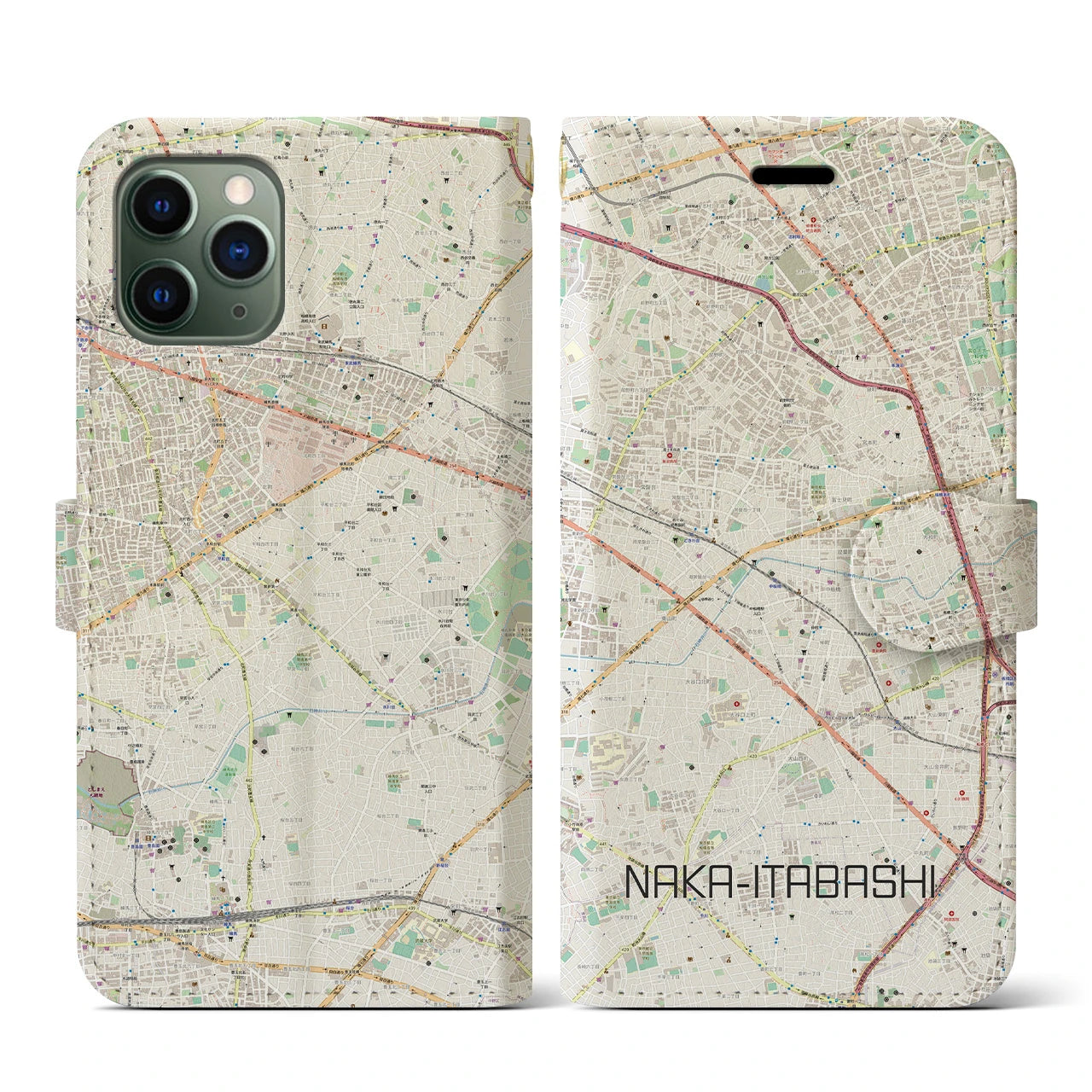 【中板橋(東京都)】地図柄iPhoneケース(手帳タイプ)ナチュラル・iPhone 11 Pro 用