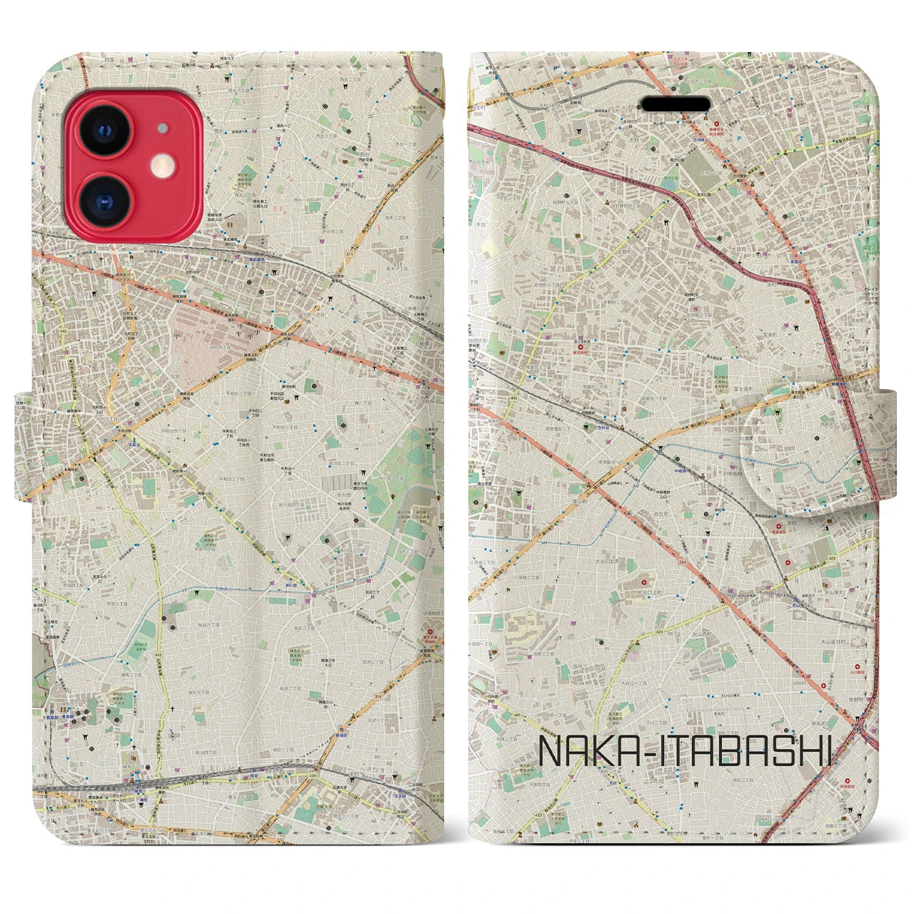 【中板橋(東京都)】地図柄iPhoneケース(手帳タイプ)ナチュラル・iPhone 11 用