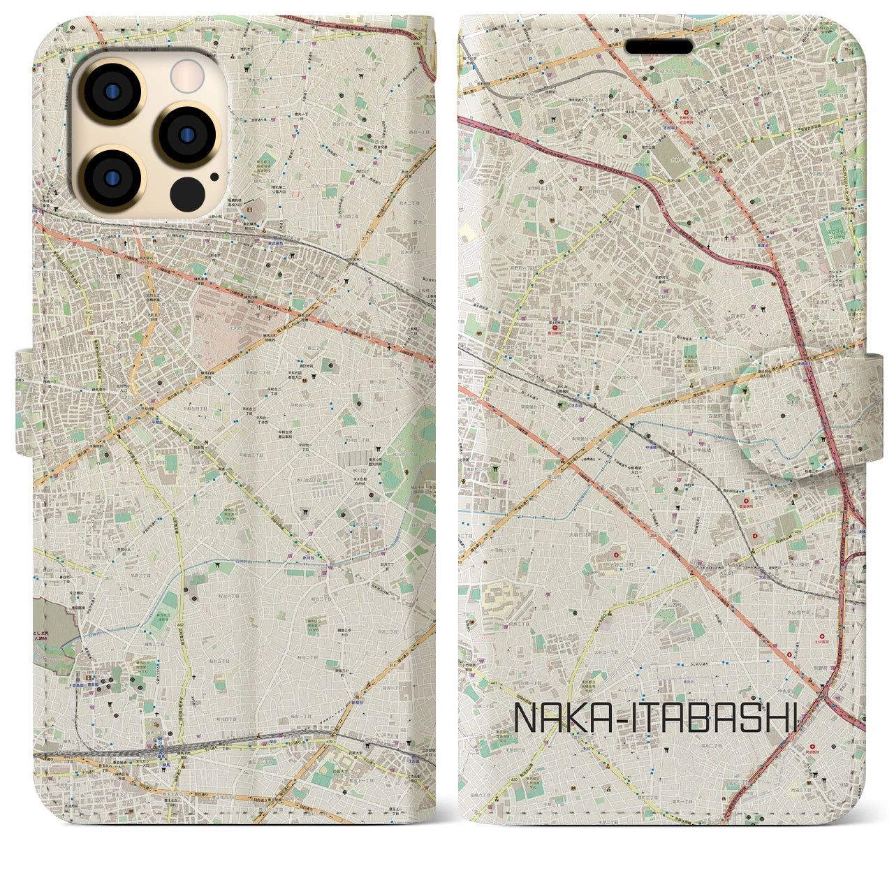 【中板橋(東京都)】地図柄iPhoneケース(手帳タイプ)ナチュラル・iPhone 12 Pro Max 用