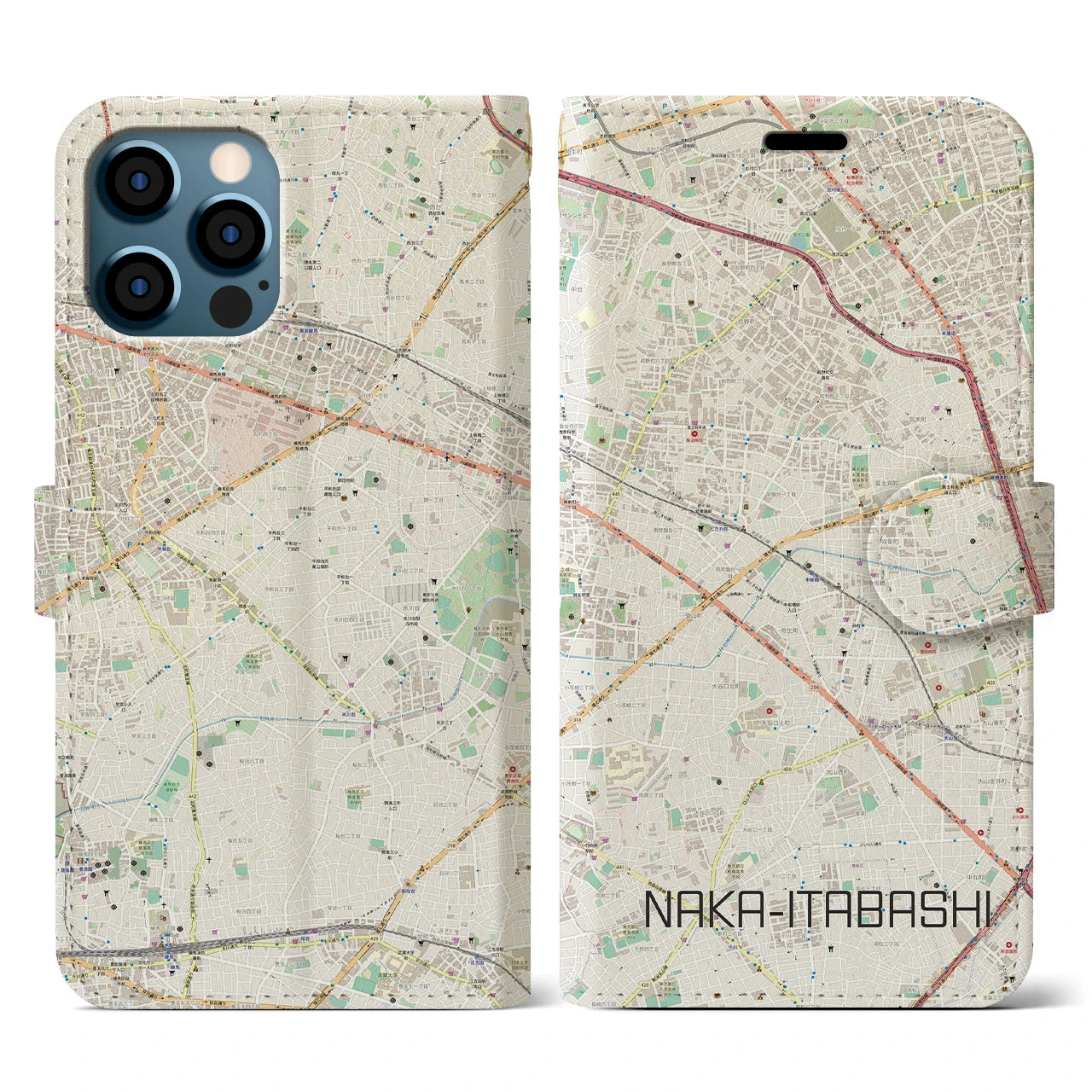 【中板橋(東京都)】地図柄iPhoneケース(手帳タイプ)ナチュラル・iPhone 12 / 12 Pro 用