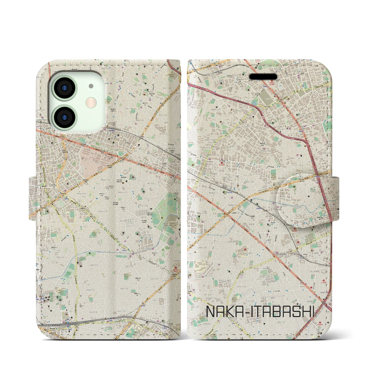 【中板橋(東京都)】地図柄iPhoneケース(手帳タイプ)ナチュラル・iPhone 12 mini 用