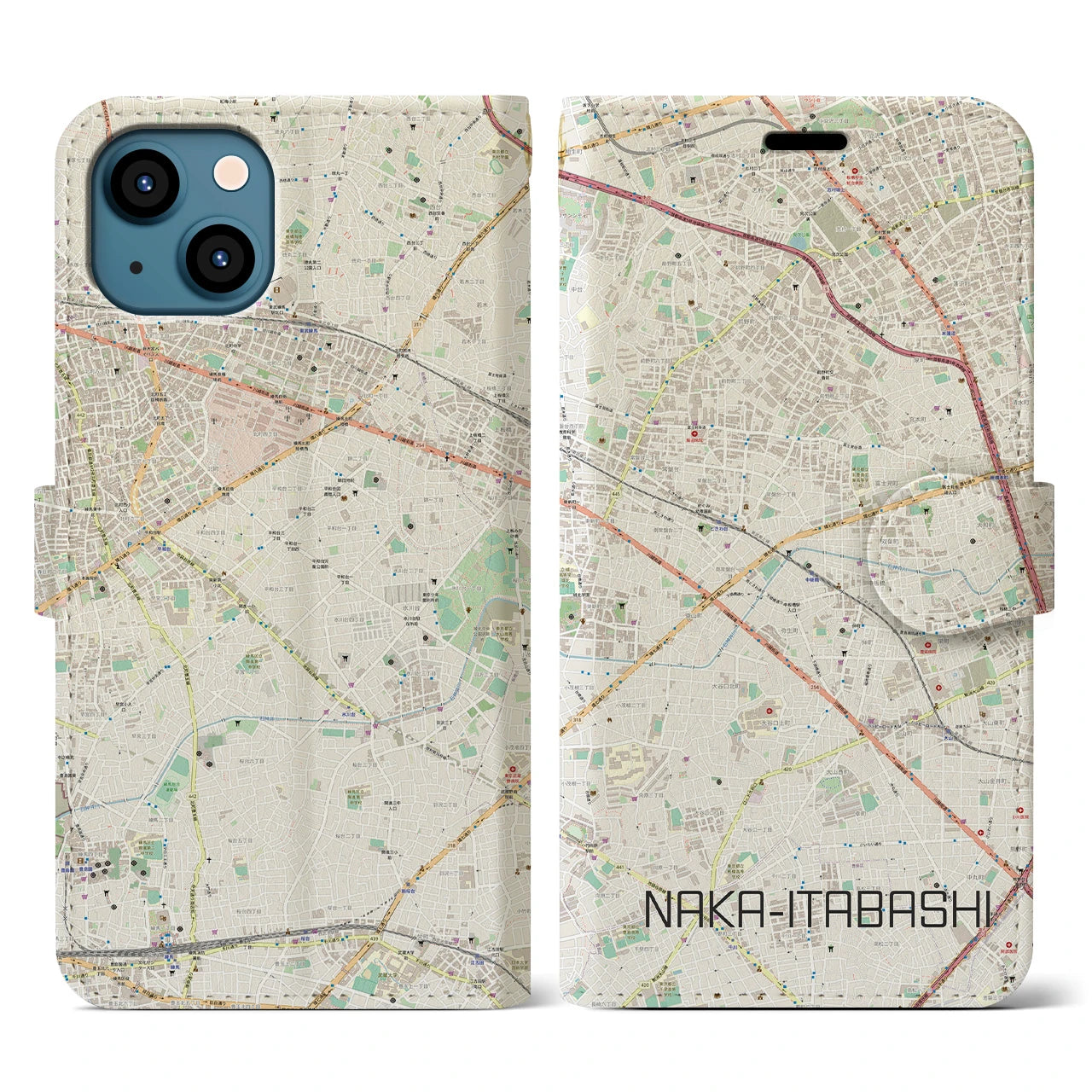 【中板橋(東京都)】地図柄iPhoneケース(手帳タイプ)ナチュラル・iPhone 13 用
