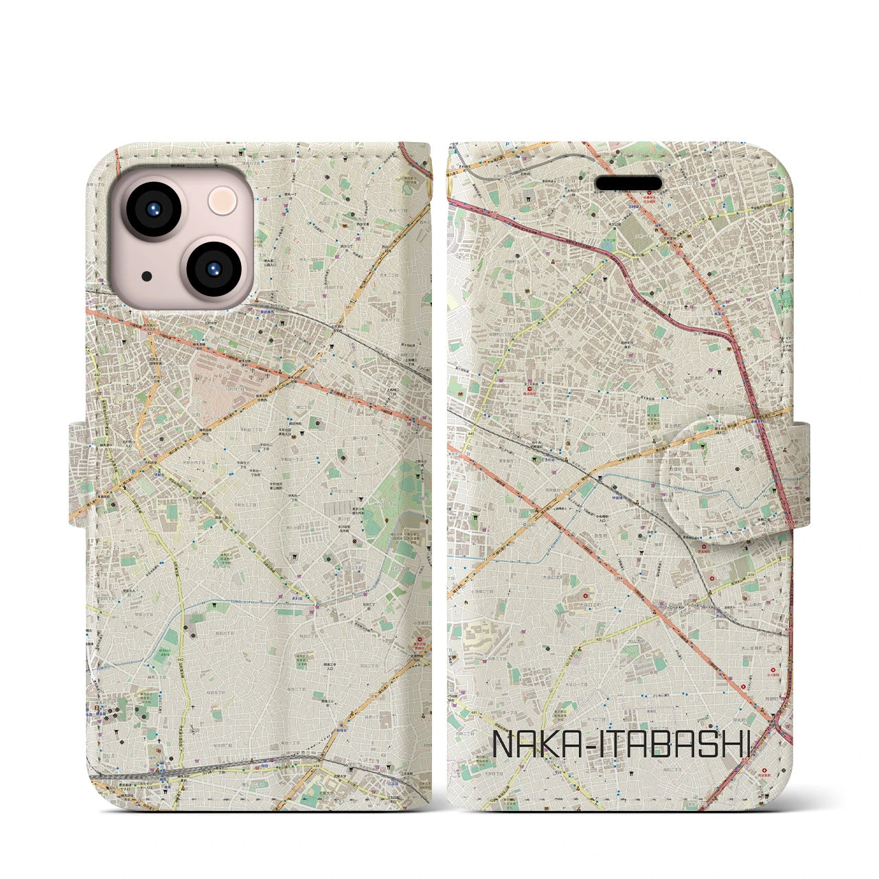 【中板橋(東京都)】地図柄iPhoneケース(手帳タイプ)ナチュラル・iPhone 13 mini 用