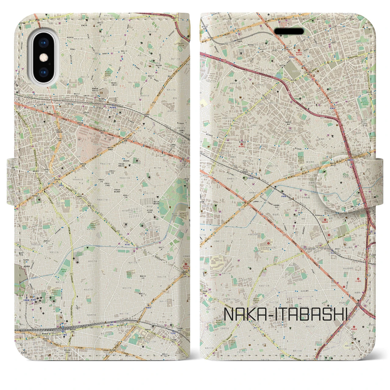 【中板橋(東京都)】地図柄iPhoneケース(手帳タイプ)ナチュラル・iPhone XS Max 用