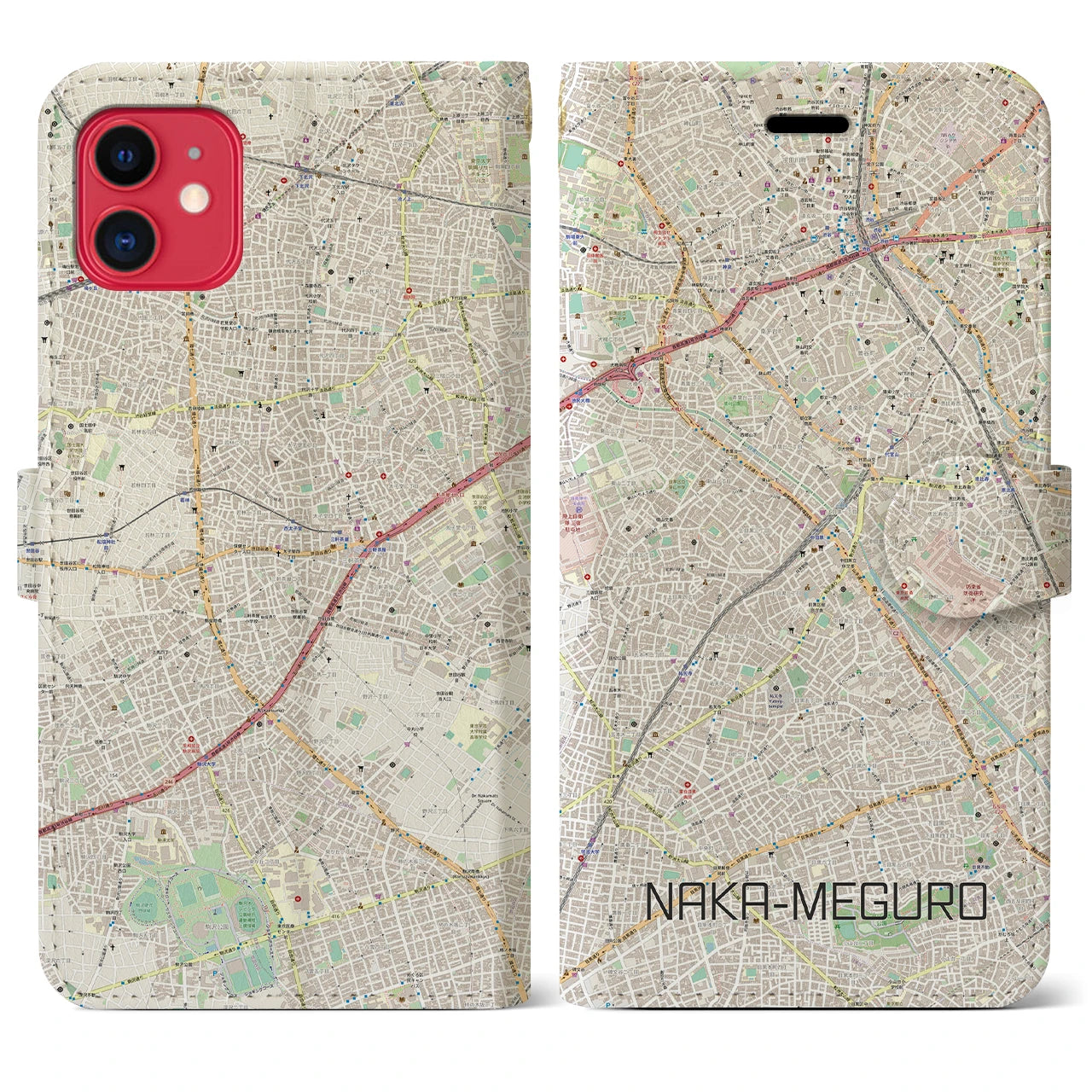 【中目黒(東京都)】地図柄iPhoneケース(手帳タイプ)ナチュラル・iPhone 11 用