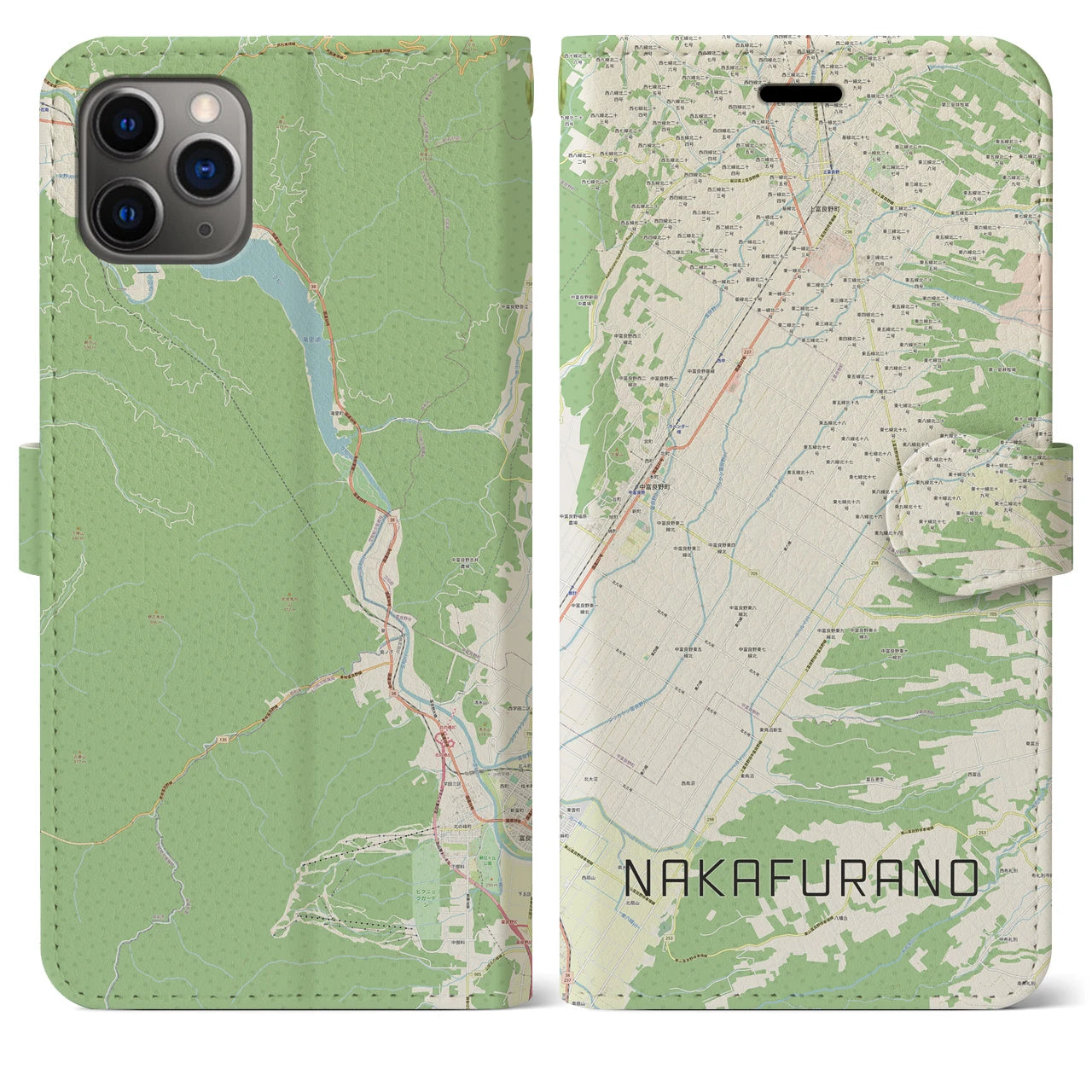 【中富良野(北海道)】地図柄iPhoneケース(手帳タイプ)ナチュラル・iPhone 11 Pro Max 用