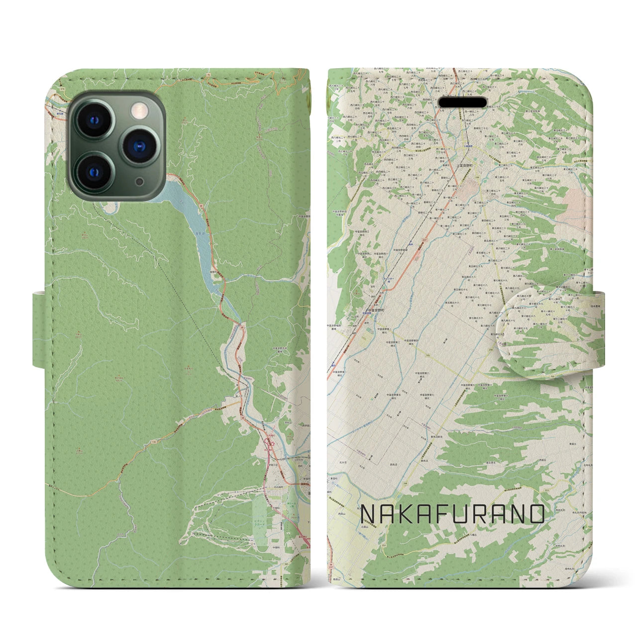 【中富良野(北海道)】地図柄iPhoneケース(手帳タイプ)ナチュラル・iPhone 11 Pro 用