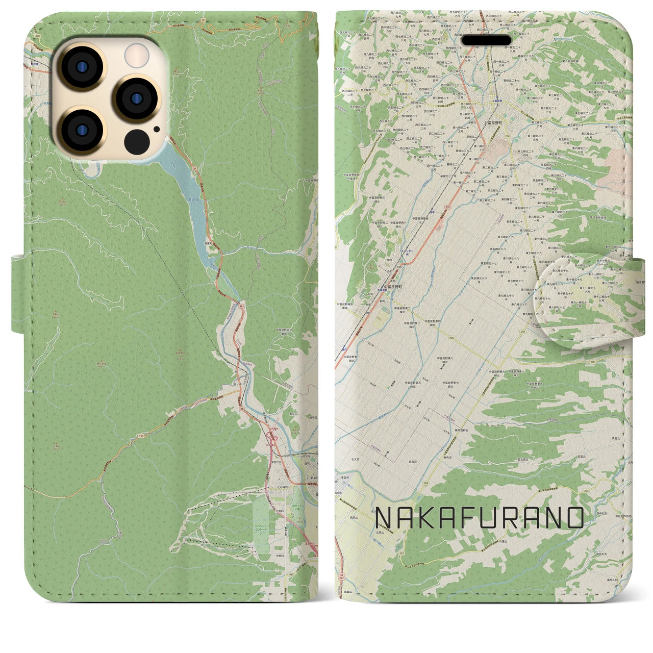 【中富良野(北海道)】地図柄iPhoneケース(手帳タイプ)ナチュラル・iPhone 12 Pro Max 用
