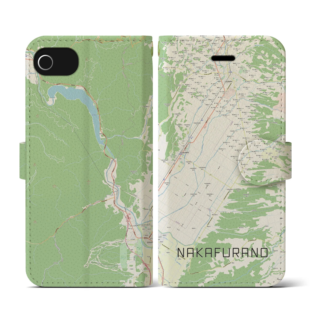 【中富良野(北海道)】地図柄iPhoneケース(手帳タイプ)ナチュラル・iPhone SE(第3 / 第2世代) / 8 / 7 / 6s / 6 用