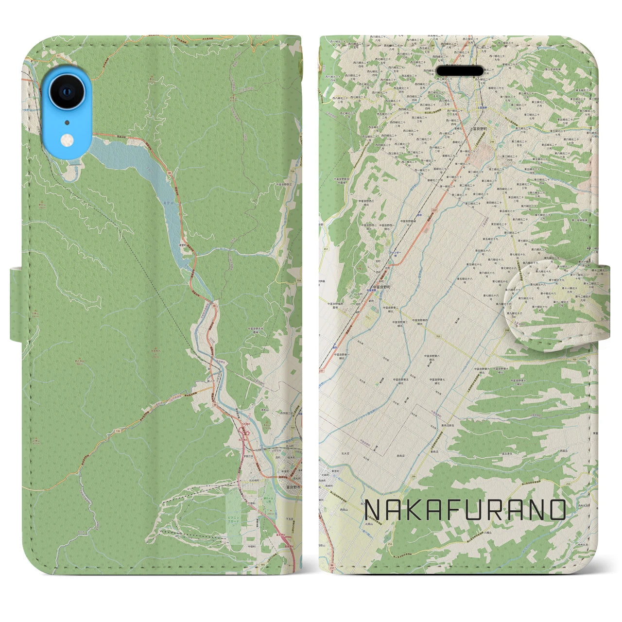 【中富良野(北海道)】地図柄iPhoneケース(手帳タイプ)ナチュラル・iPhone XR 用