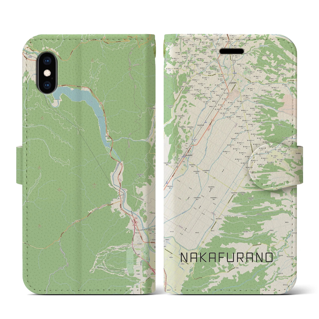 【中富良野(北海道)】地図柄iPhoneケース(手帳タイプ)ナチュラル・iPhone XS / X 用