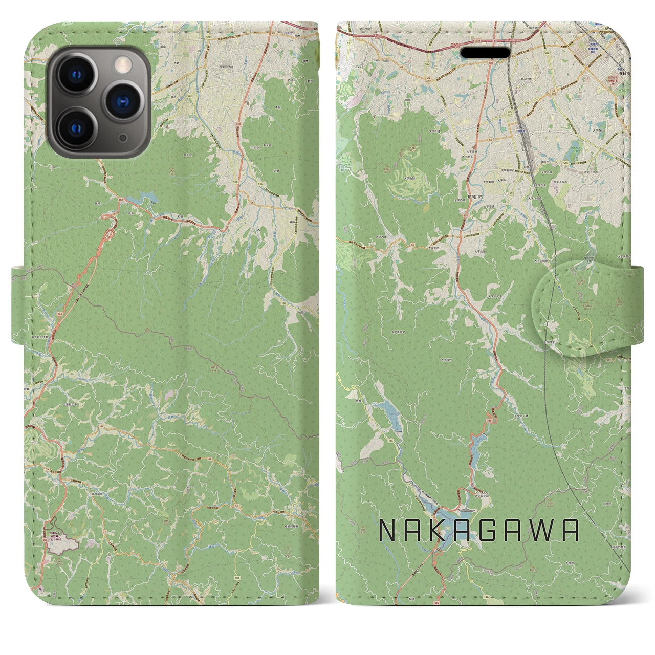 【那珂川(福岡県)】地図柄iPhoneケース(手帳タイプ)ナチュラル・iPhone 11 Pro Max 用