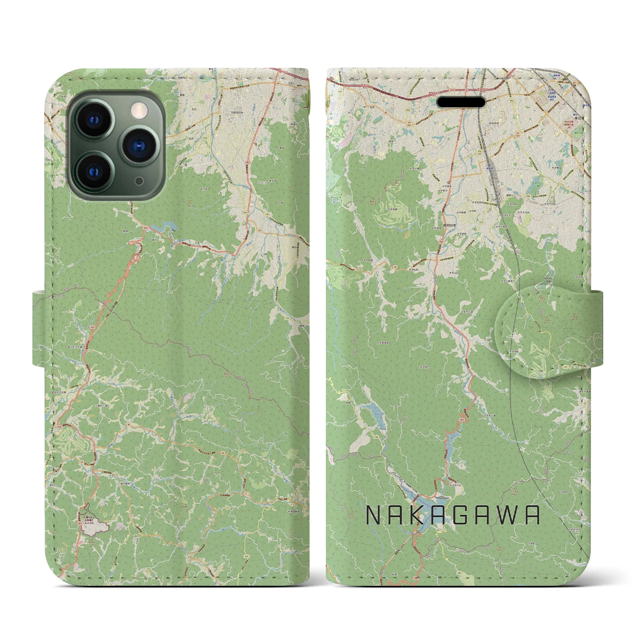 【那珂川(福岡県)】地図柄iPhoneケース(手帳タイプ)ナチュラル・iPhone 11 Pro 用