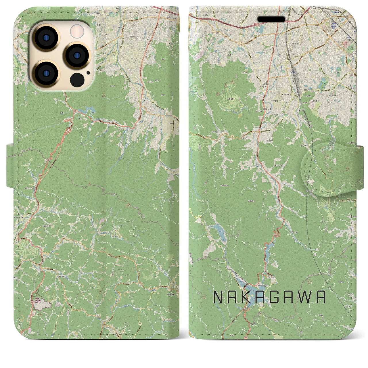 【那珂川(福岡県)】地図柄iPhoneケース(手帳タイプ)ナチュラル・iPhone 12 Pro Max 用