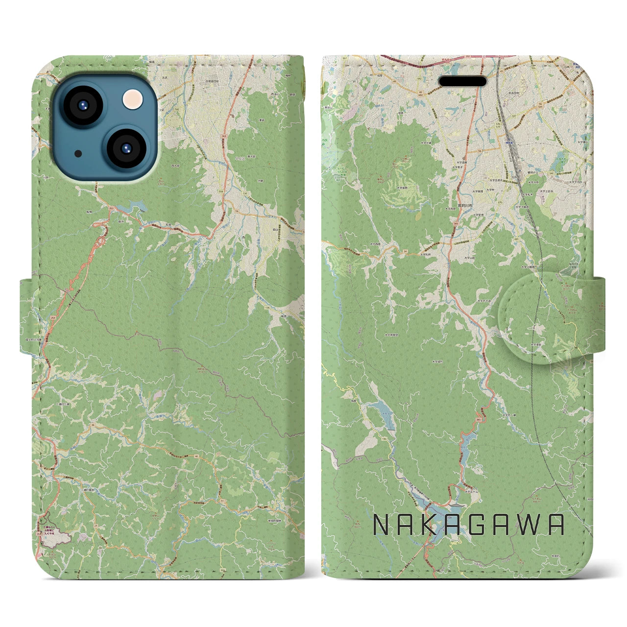 【那珂川(福岡県)】地図柄iPhoneケース(手帳タイプ)ナチュラル・iPhone 13 用