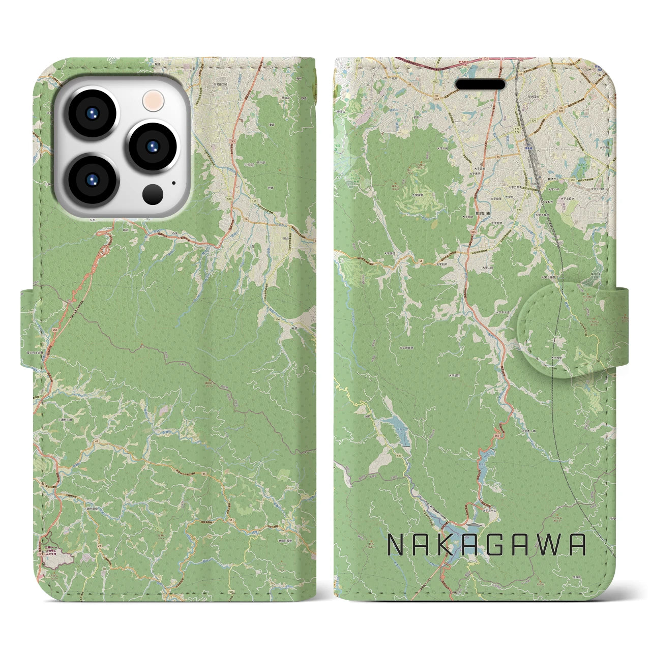 【那珂川(福岡県)】地図柄iPhoneケース(手帳タイプ)ナチュラル・iPhone 13 Pro 用