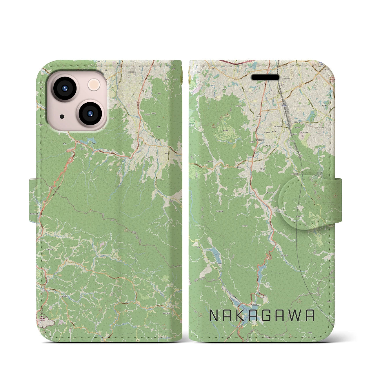 【那珂川(福岡県)】地図柄iPhoneケース(手帳タイプ)ナチュラル・iPhone 13 mini 用