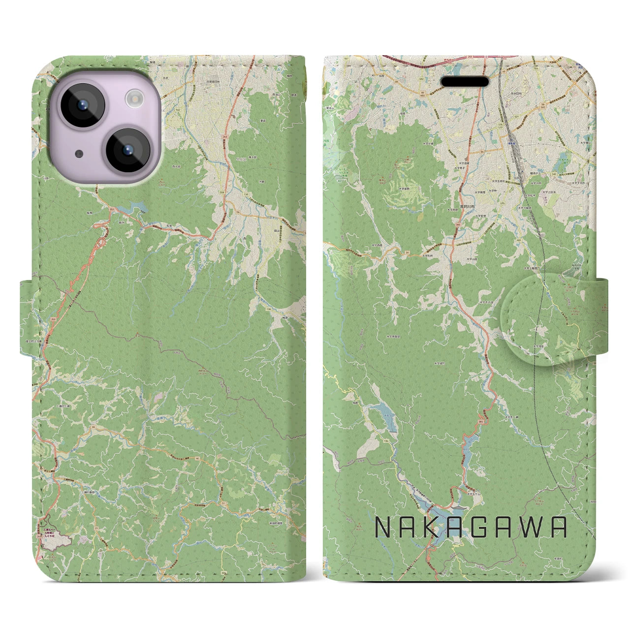 【那珂川(福岡県)】地図柄iPhoneケース(手帳タイプ)ナチュラル・iPhone 14 用