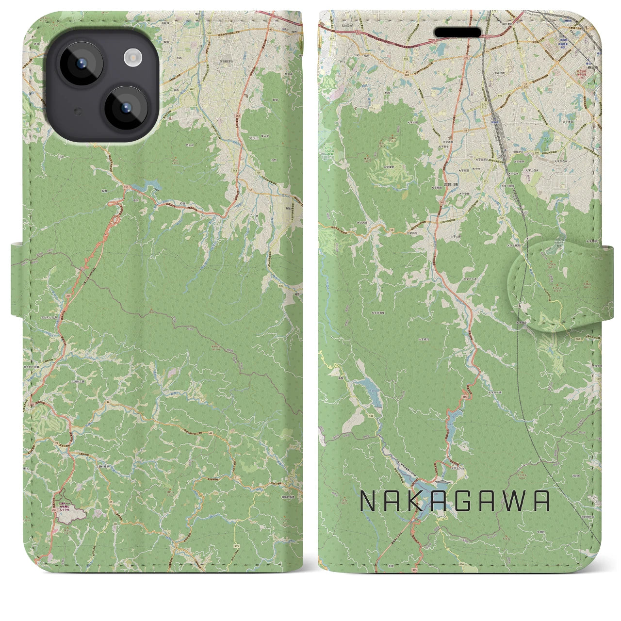 【那珂川(福岡県)】地図柄iPhoneケース(手帳タイプ)ナチュラル・iPhone 14 Plus 用