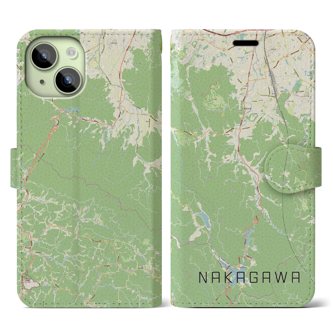 【那珂川(福岡県)】地図柄iPhoneケース(手帳タイプ)ナチュラル・iPhone 15 用