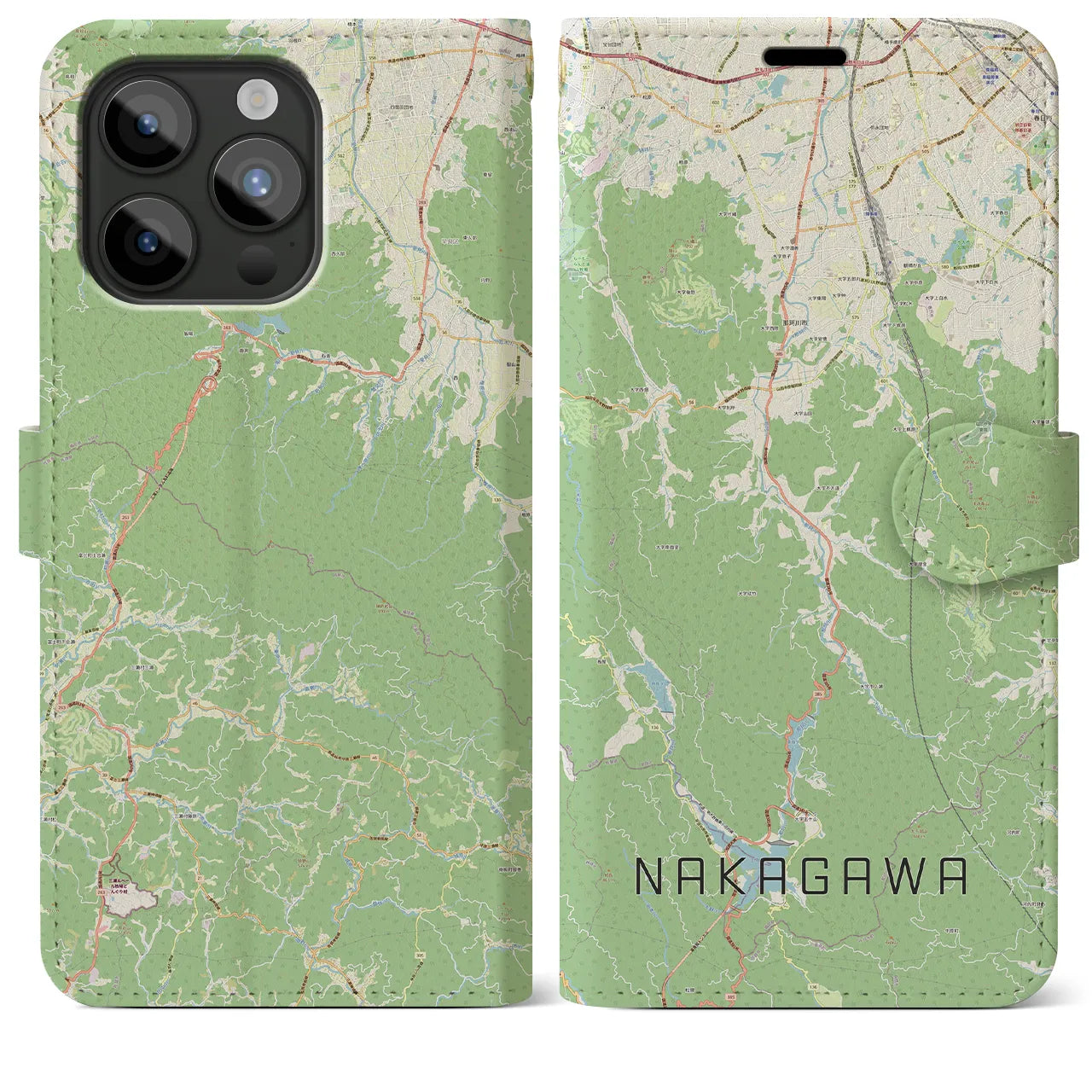 【那珂川(福岡県)】地図柄iPhoneケース(手帳タイプ)ナチュラル・iPhone 15 Pro Max 用