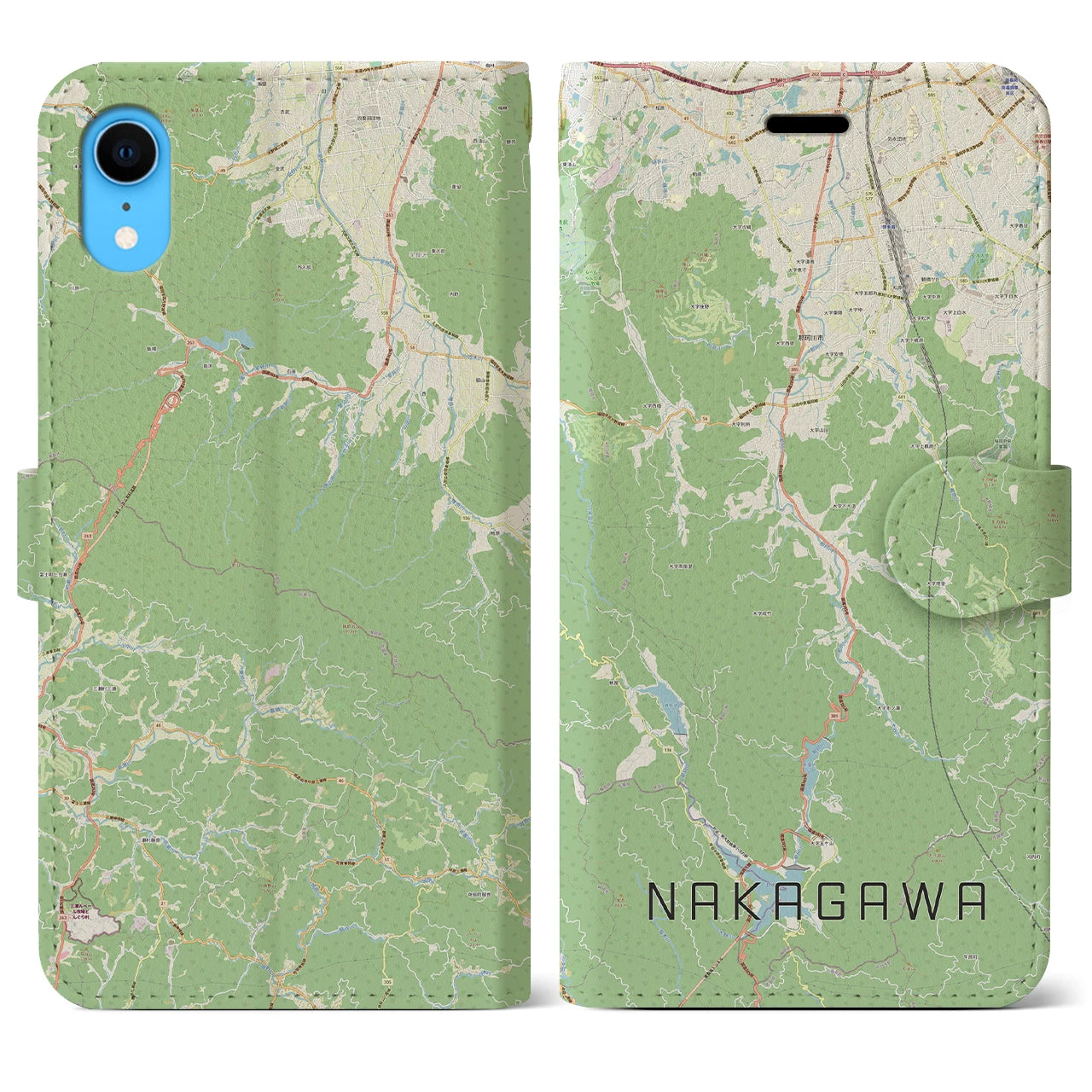 【那珂川(福岡県)】地図柄iPhoneケース(手帳タイプ)ナチュラル・iPhone XR 用