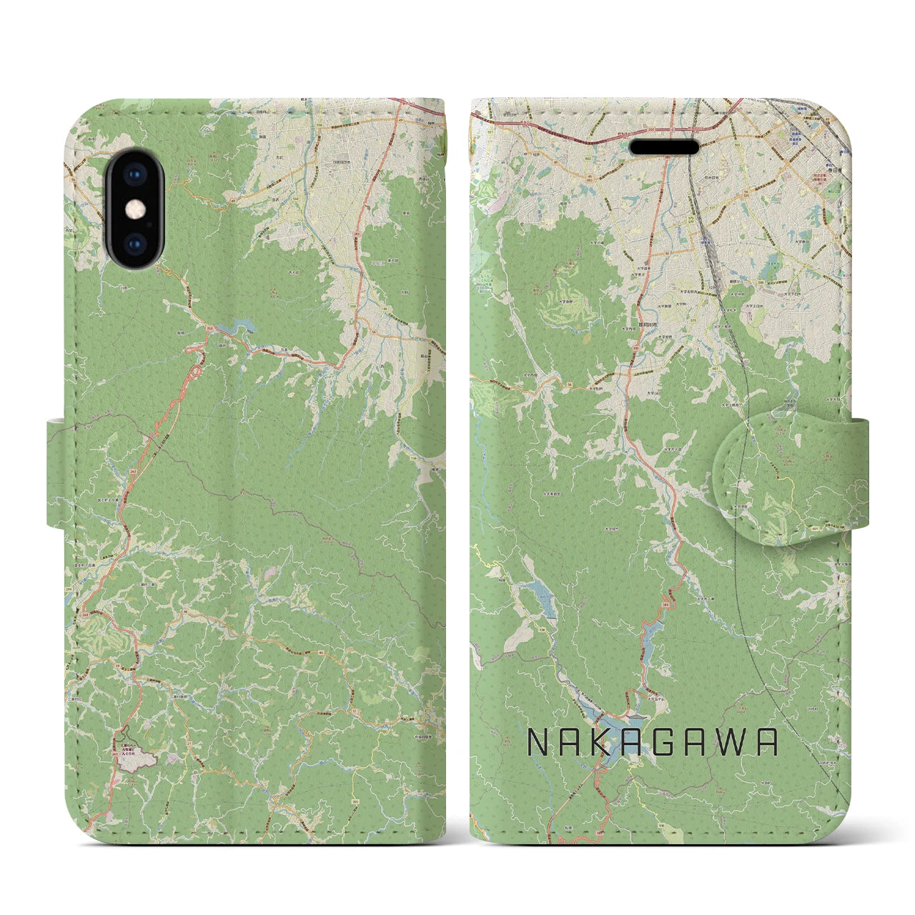【那珂川(福岡県)】地図柄iPhoneケース(手帳タイプ)ナチュラル・iPhone XS / X 用