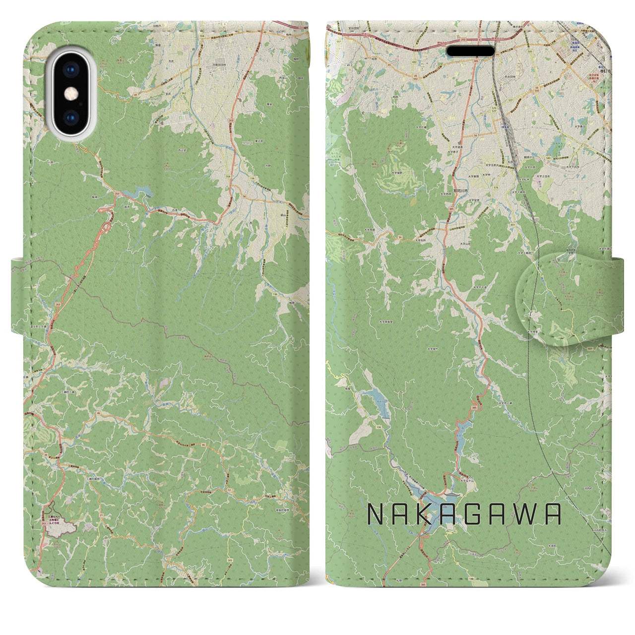 【那珂川(福岡県)】地図柄iPhoneケース(手帳タイプ)ナチュラル・iPhone XS Max 用