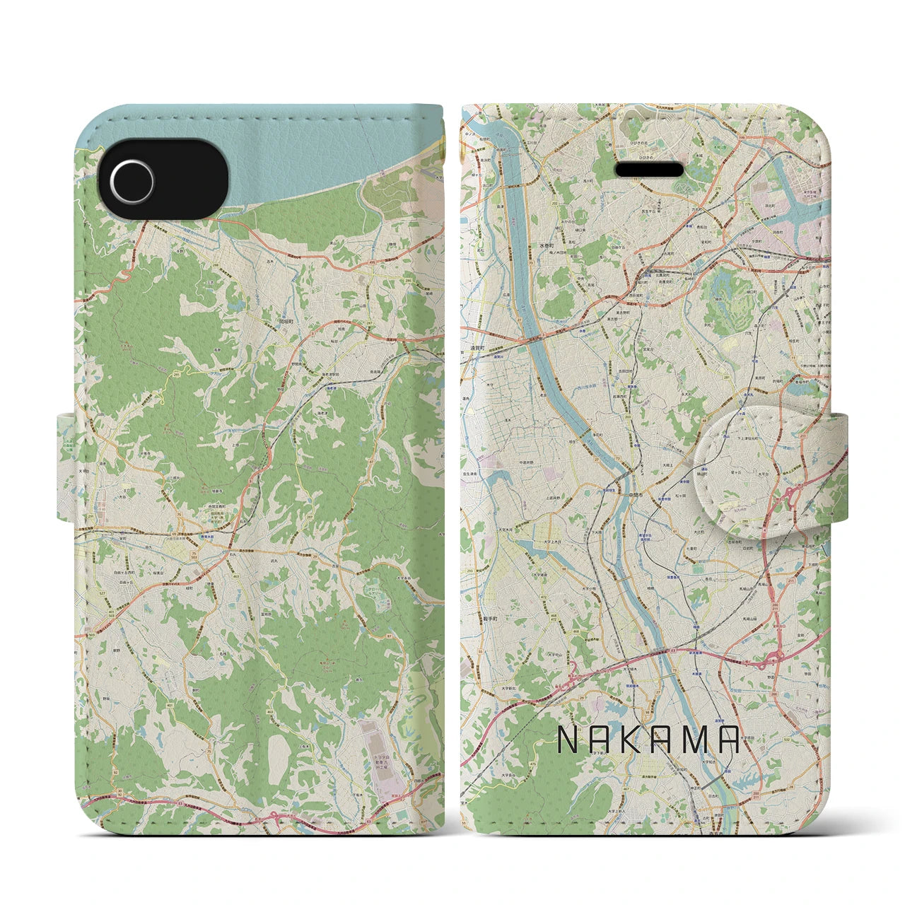 【中間(福岡県)】地図柄iPhoneケース(手帳タイプ)ナチュラル・iPhone SE(第3 / 第2世代) / 8 / 7 / 6s / 6 用