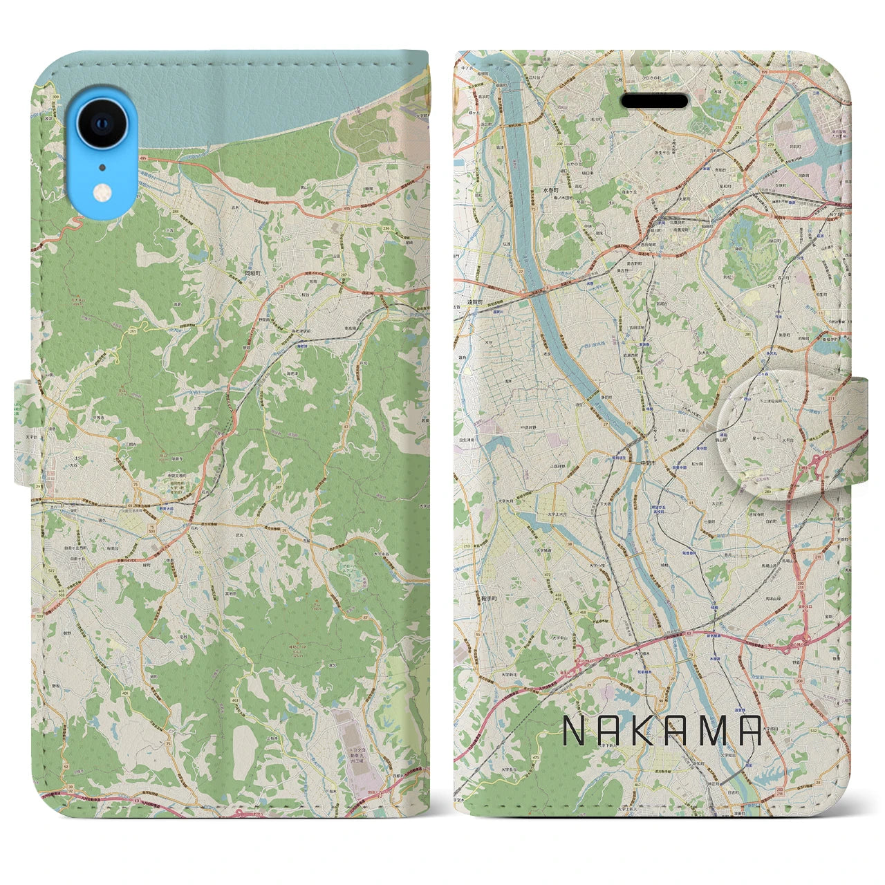 【中間(福岡県)】地図柄iPhoneケース(手帳タイプ)ナチュラル・iPhone XR 用