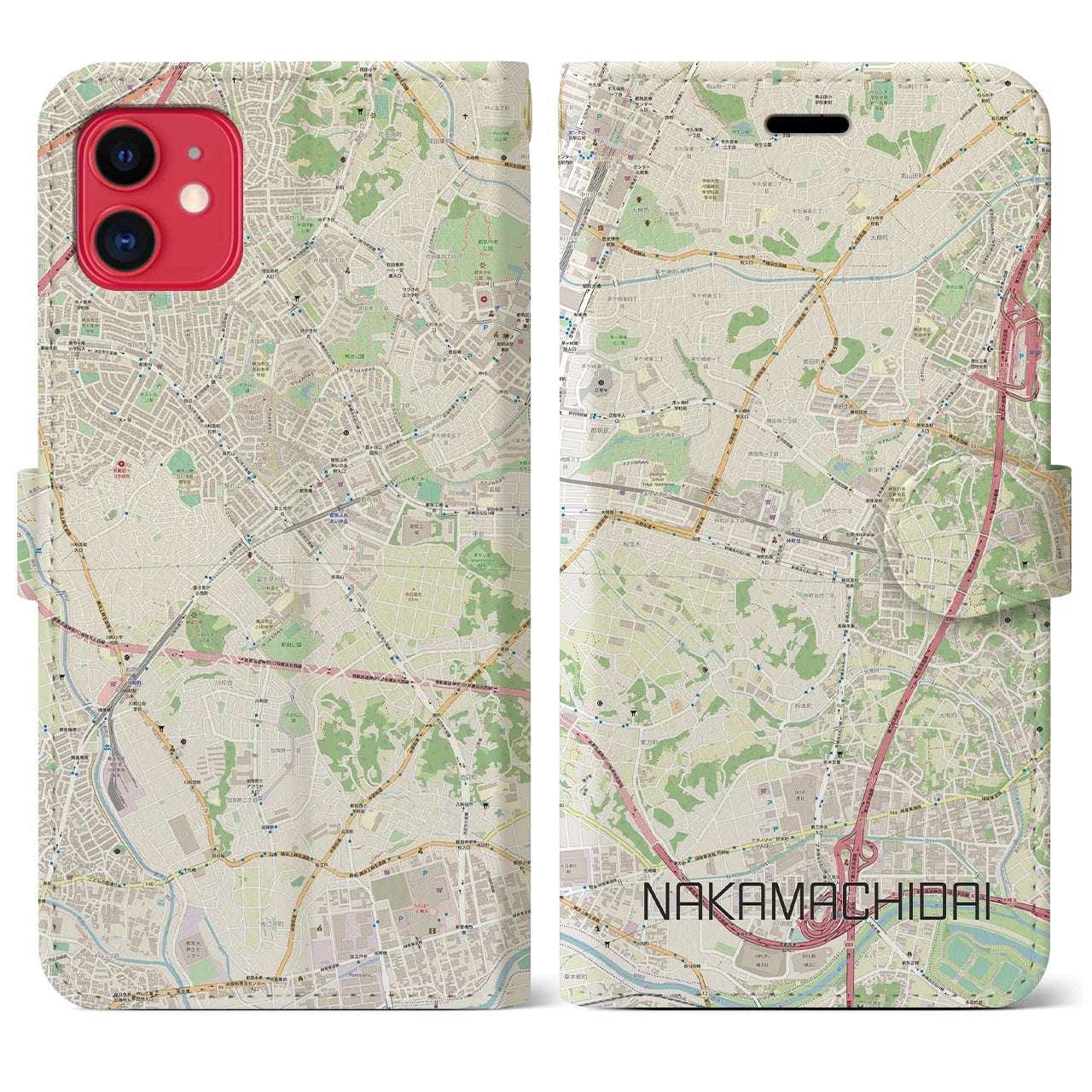 【仲町台(神奈川県)】地図柄iPhoneケース(手帳タイプ)ナチュラル・iPhone 11 用
