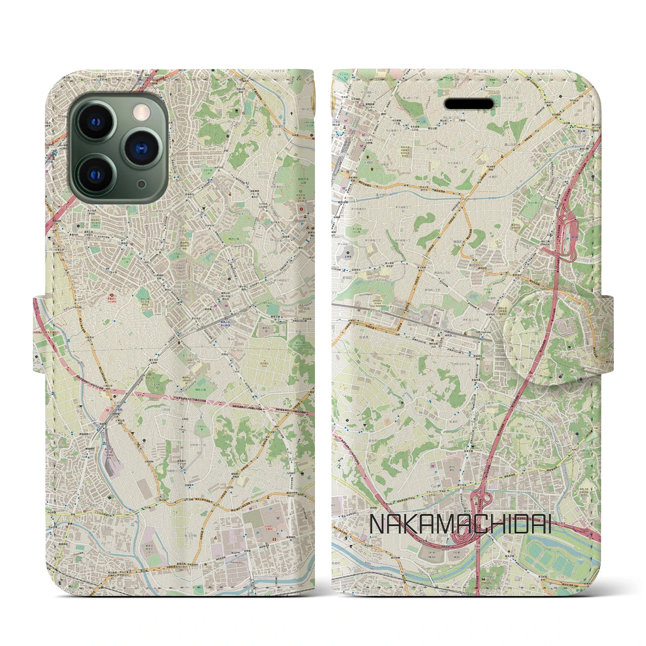 【仲町台(神奈川県)】地図柄iPhoneケース(手帳タイプ)ナチュラル・iPhone 11 Pro 用