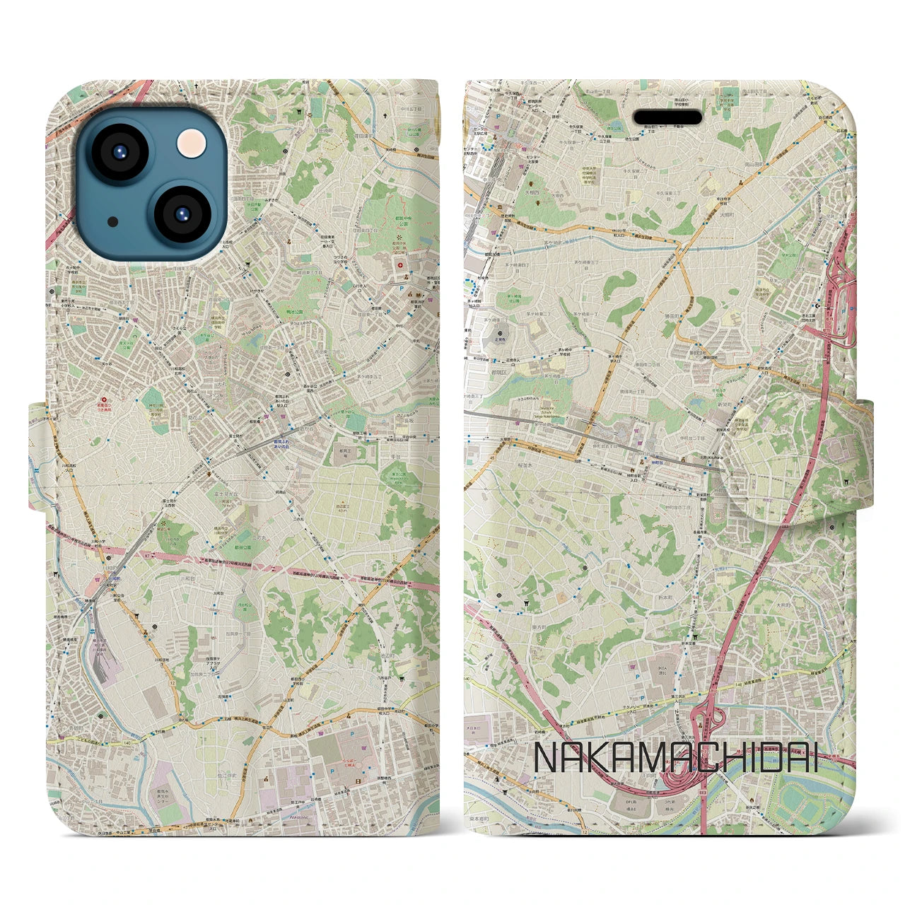 【仲町台(神奈川県)】地図柄iPhoneケース(手帳タイプ)ナチュラル・iPhone 13 用