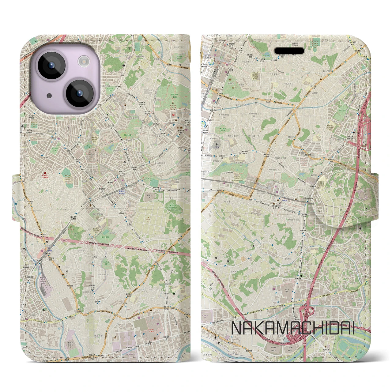 【仲町台(神奈川県)】地図柄iPhoneケース(手帳タイプ)ナチュラル・iPhone 14 用