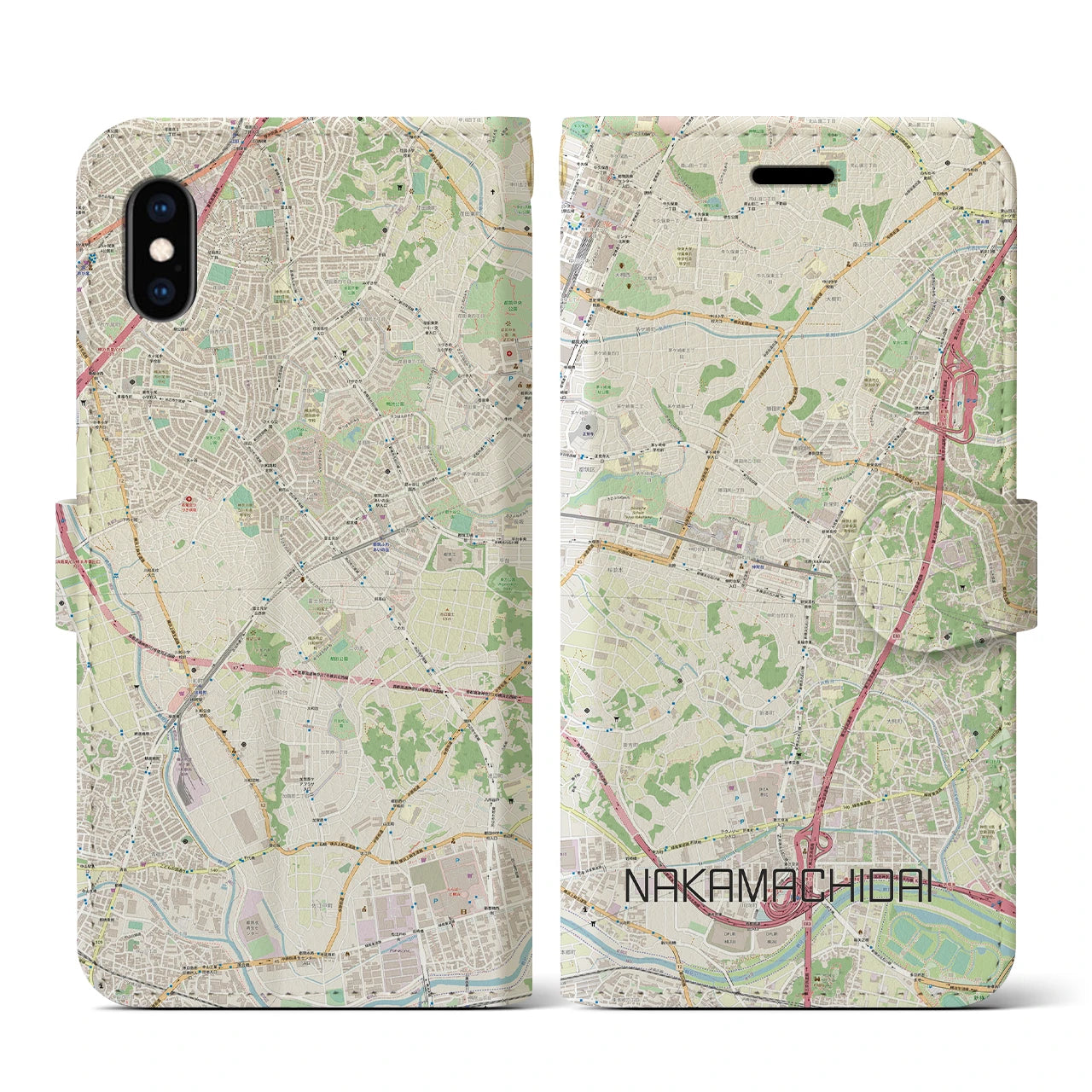 【仲町台(神奈川県)】地図柄iPhoneケース(手帳タイプ)ナチュラル・iPhone XS / X 用