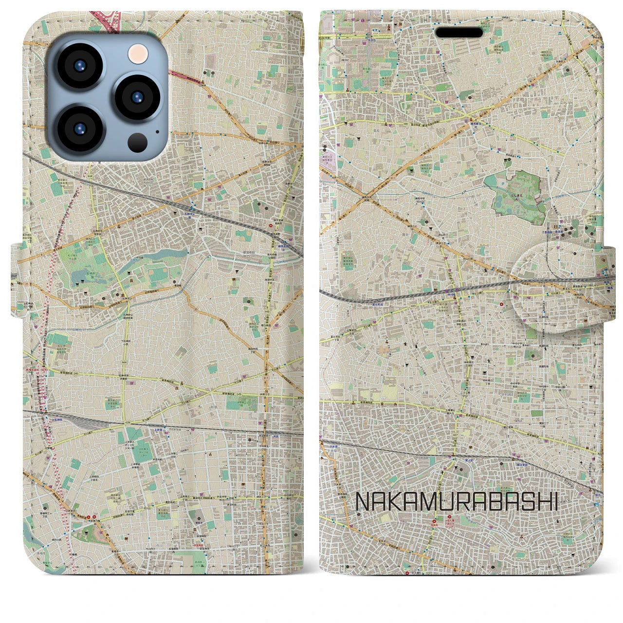 【中村橋(東京都)】地図柄iPhoneケース(手帳タイプ)ナチュラル・iPhone 13 Pro Max 用