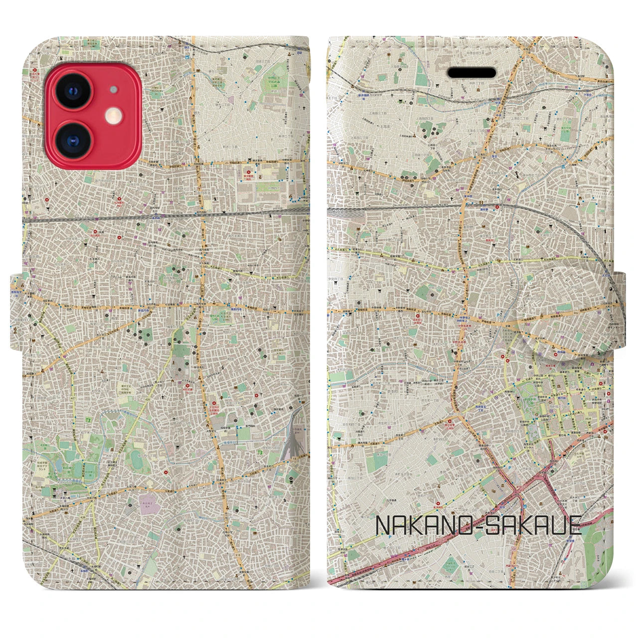 【中野坂上(東京都)】地図柄iPhoneケース(手帳タイプ)ナチュラル・iPhone 11 用