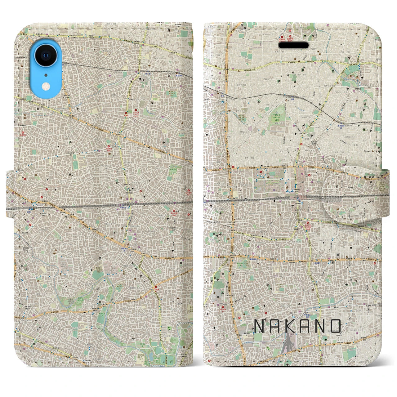 【中野2(東京都)】地図柄iPhoneケース(手帳タイプ)ナチュラル・iPhone XR 用