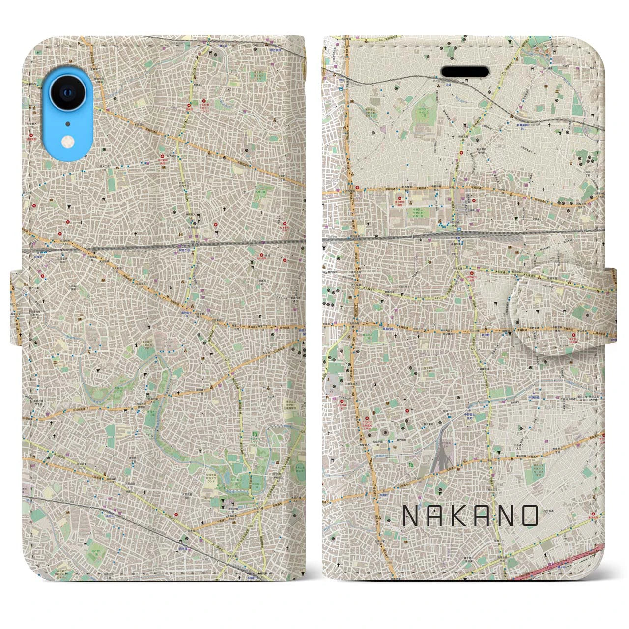 【中野(東京都)】地図柄iPhoneケース(手帳タイプ)ナチュラル・iPhone XR 用