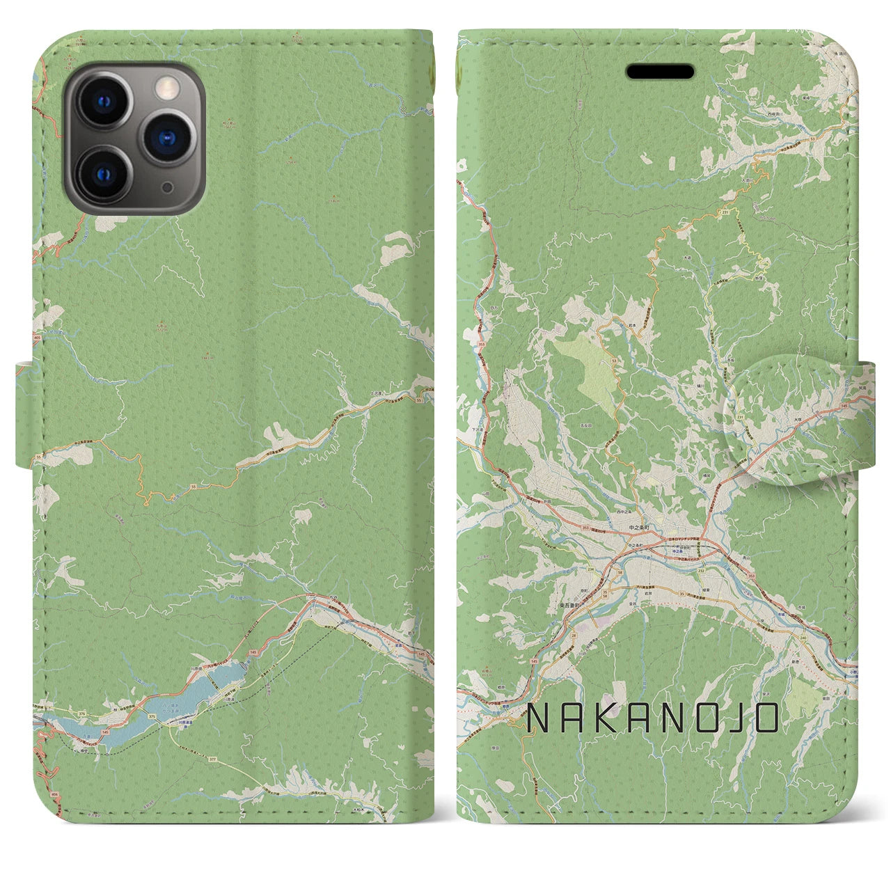 【中之条(群馬県)】地図柄iPhoneケース(手帳タイプ)ナチュラル・iPhone 11 Pro Max 用