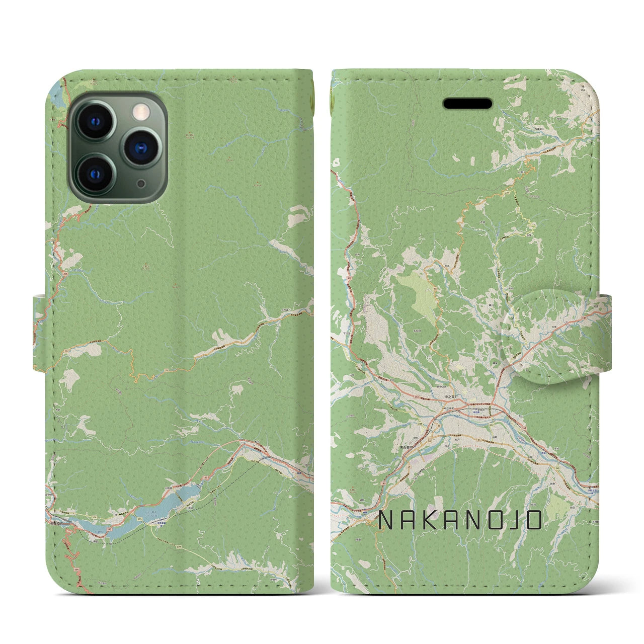 【中之条(群馬県)】地図柄iPhoneケース(手帳タイプ)ナチュラル・iPhone 11 Pro 用